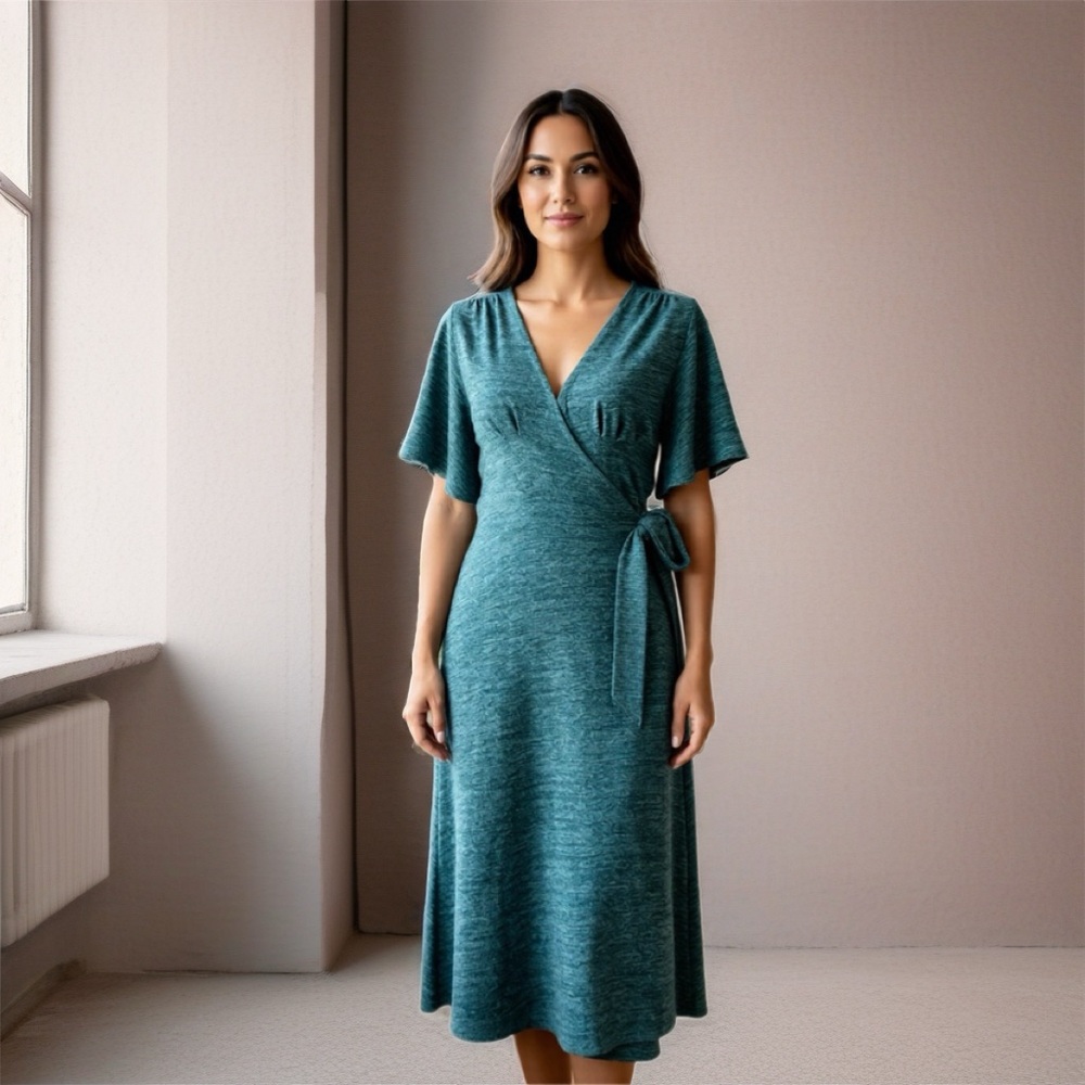 ALYA | Teal Knit Wrap Dress Sz XS